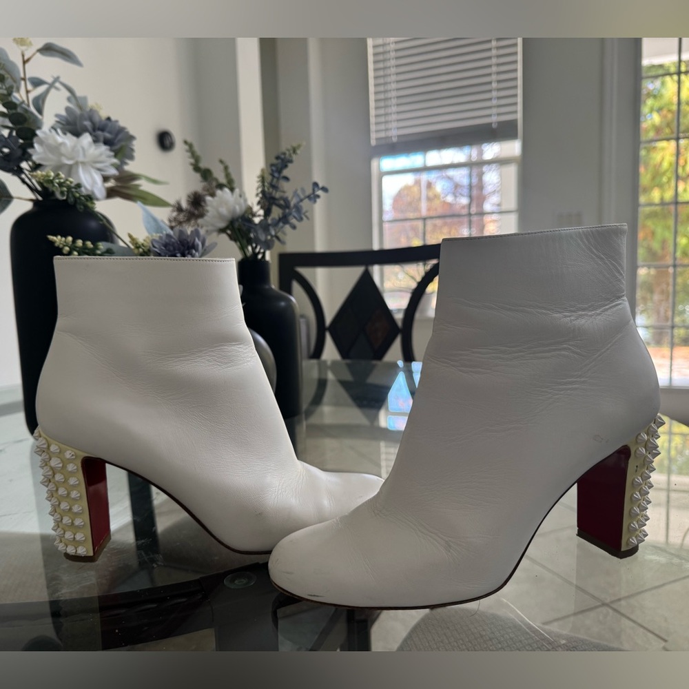 Christian Louboutin White Ankle Boots with Stud Heel